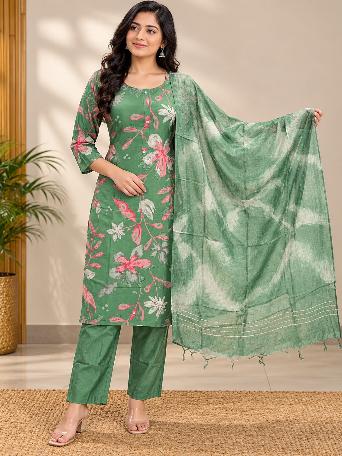 Printed Kurta Pant & Tie-Dye Dupatta 3 Piece Set
