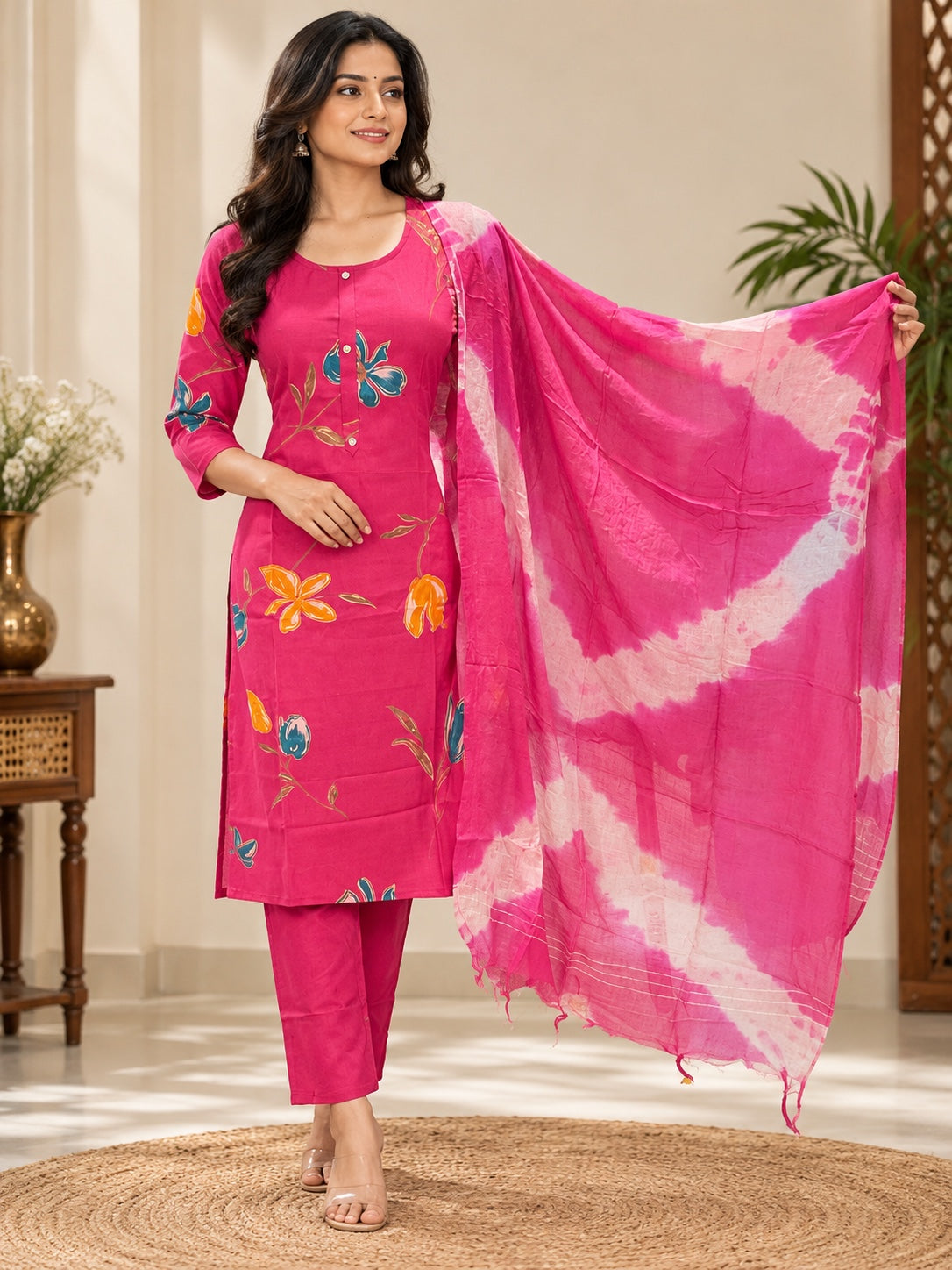 Printed Kurta Pant & Tie-Dye Dupatta 3 Piece Set