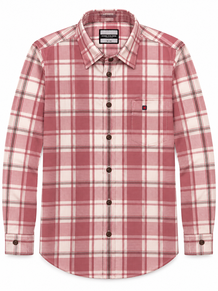 Dusty Rose Pink Checked Men's Full Sleeve Shirt