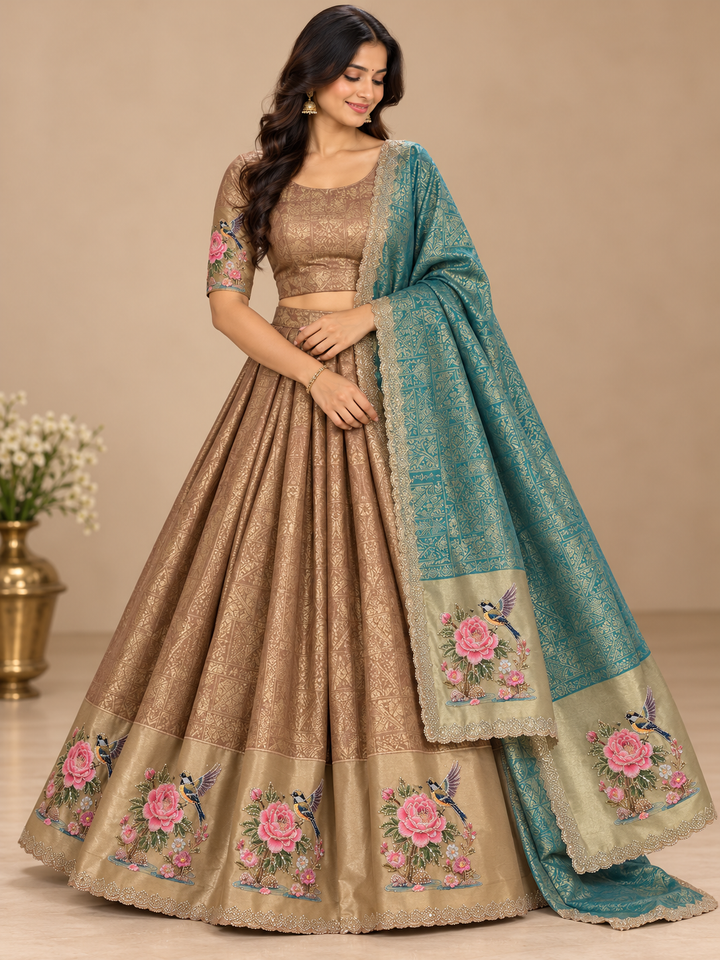 Floral & Bird Motif Designer Lehenga Choli with Dupatta