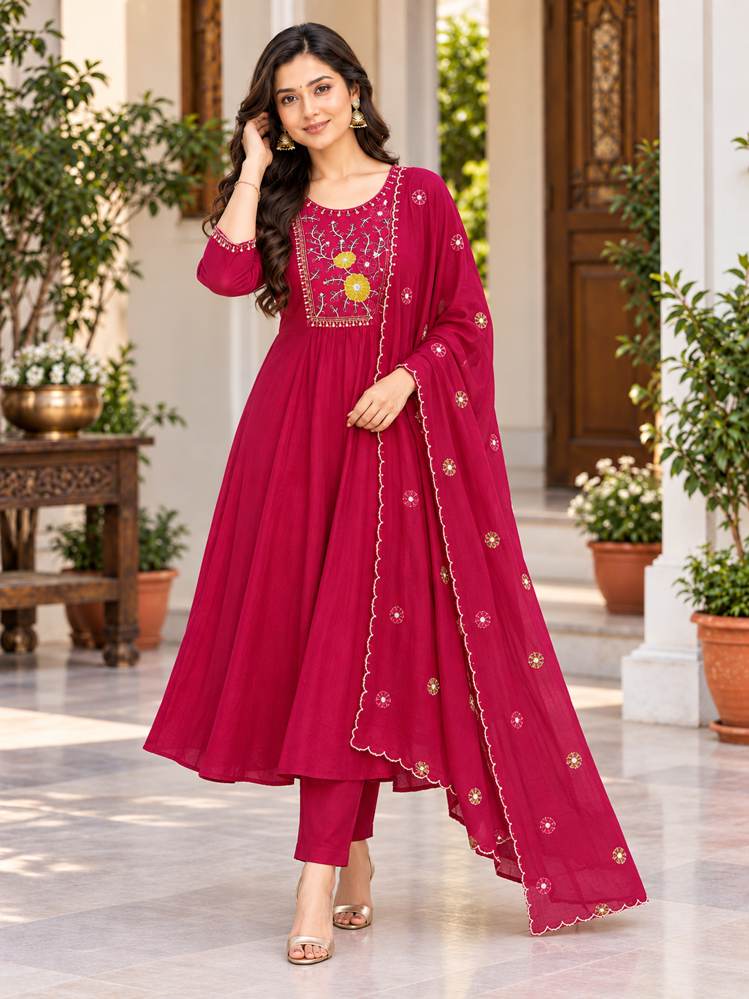 Embroidered Muslin Three-Piece Kurta Set with Dupatta