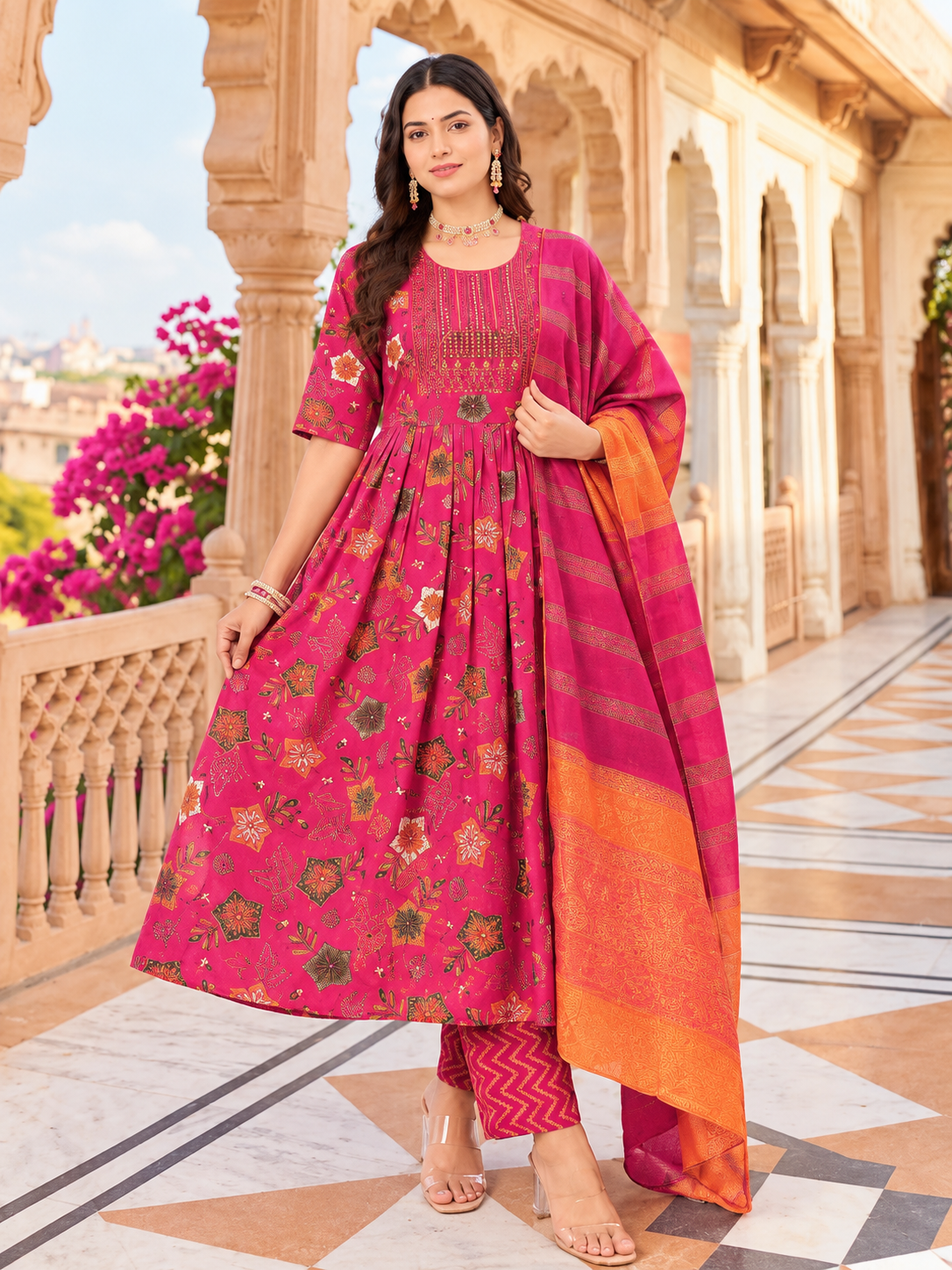 Printed Flared Kurta 3-Piece Umberlla set-7 Colour Variants