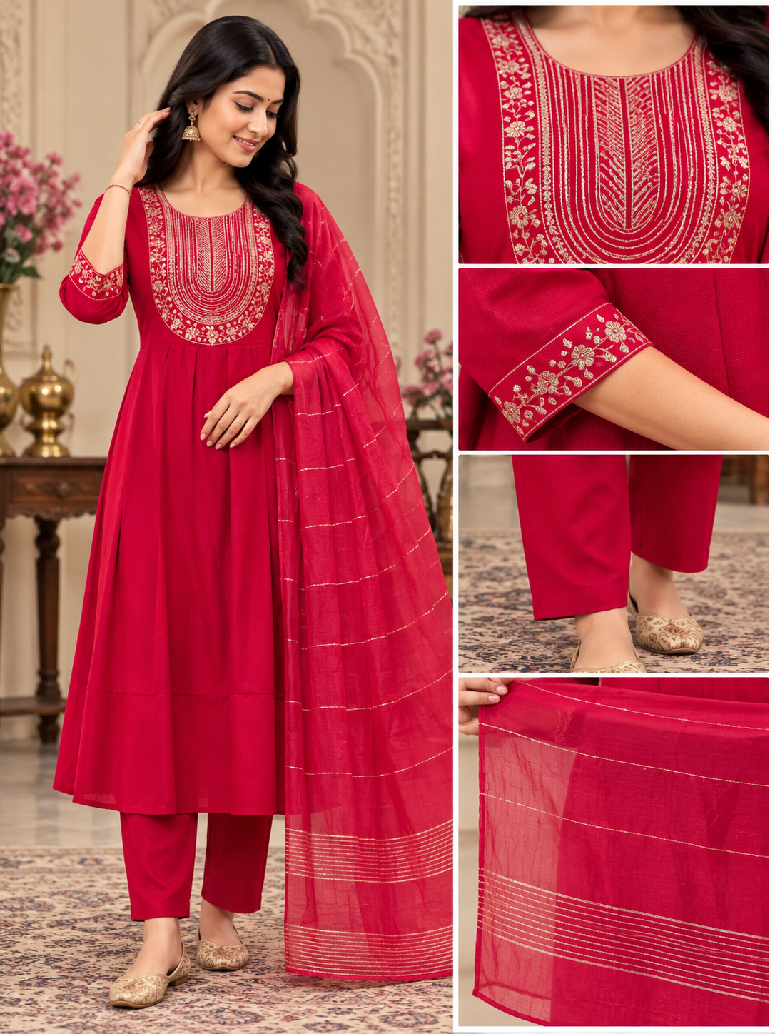 Feeding Flared 3-Piece Suit Set – Purple, Olive Green & Rani Pink