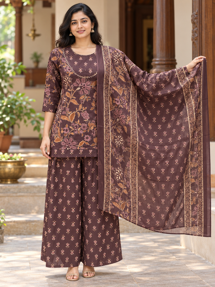 Women's Printed Kurta Palazzo Dupatta 3-Piece Set
