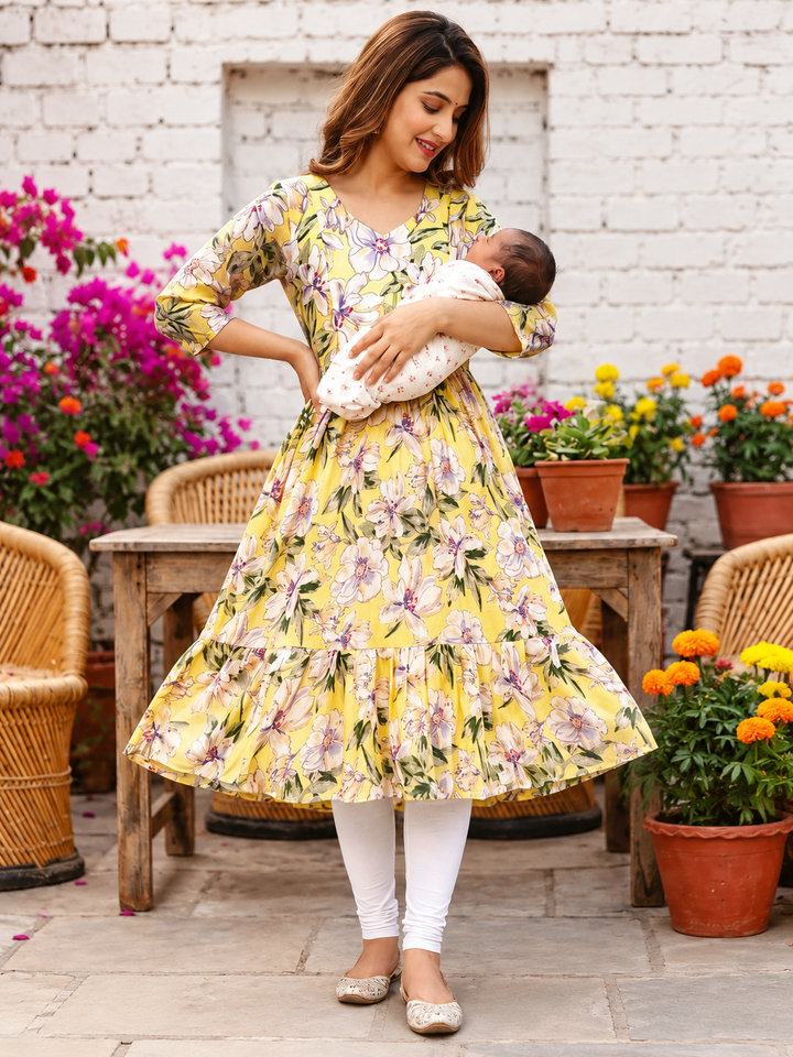 Floral Printed Feeding Tops– Yellow, Pink & Sky Blue