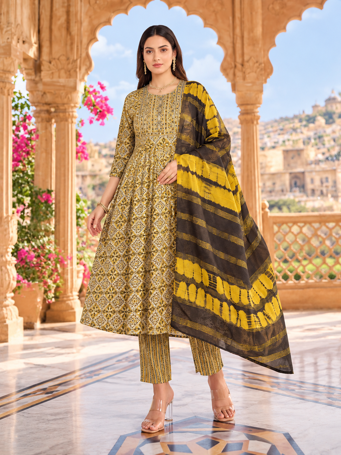 Printed Flared Kurta 3-Piece Umberlla set-7 Colour Variants