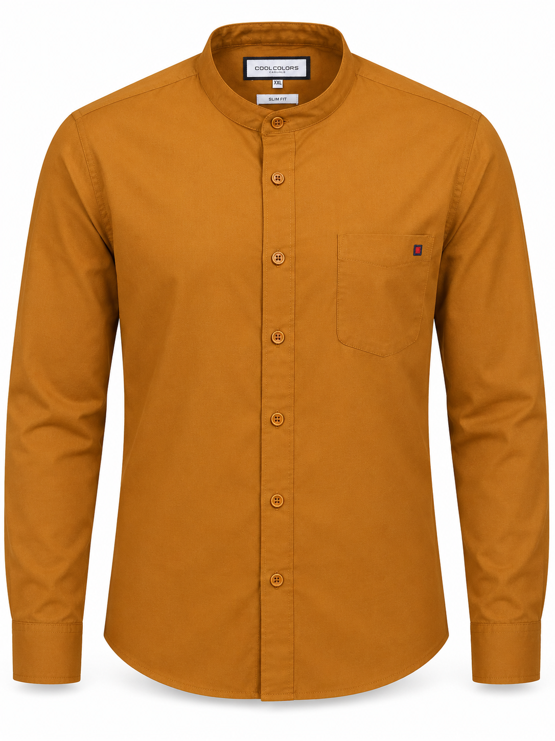 Mustard Yellow Solid Slim Fit Men's Mandarin Collar Shirt