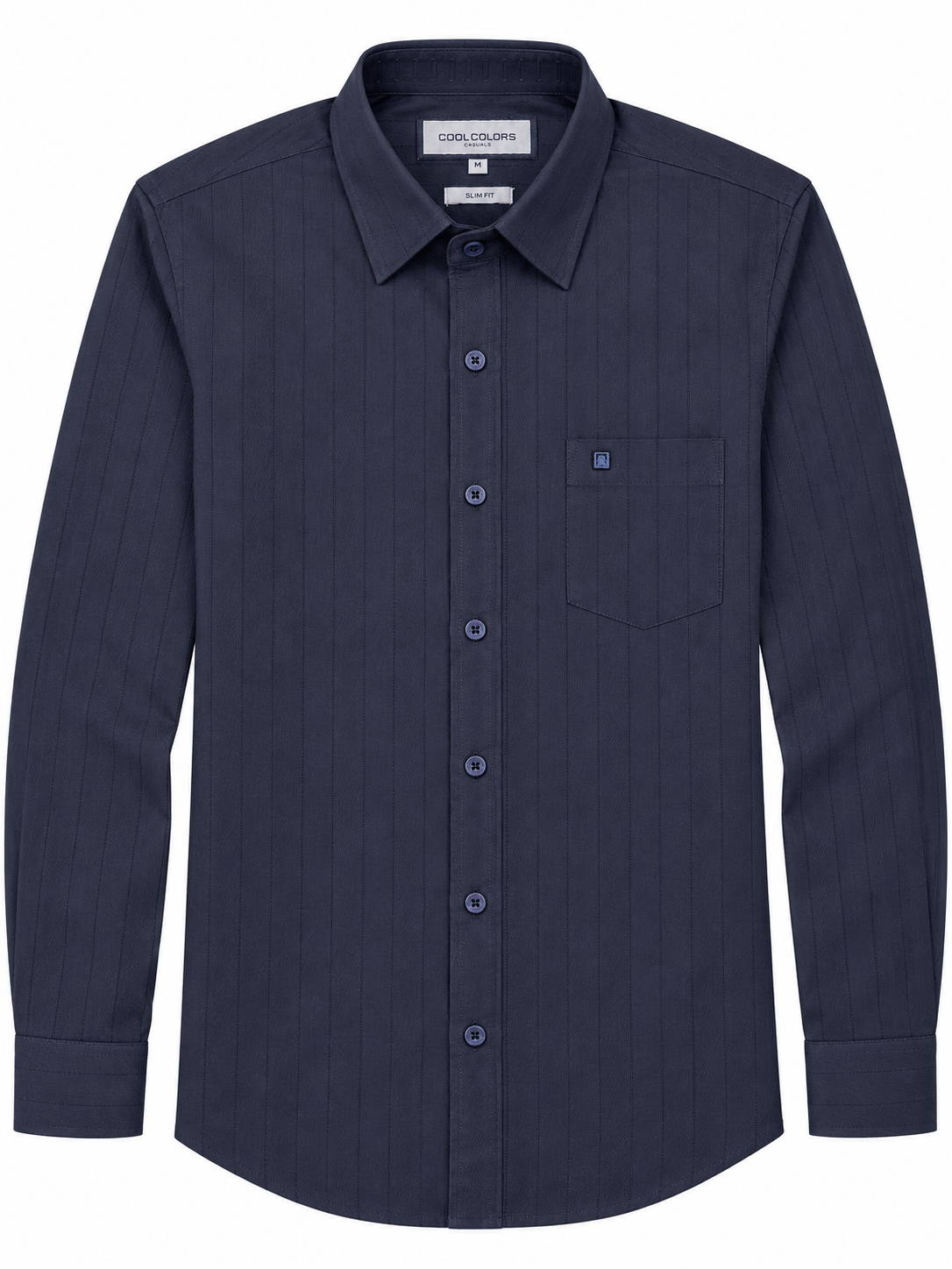 Navy Blue Striped Slim Fit Men's Full Sleeve Shirt