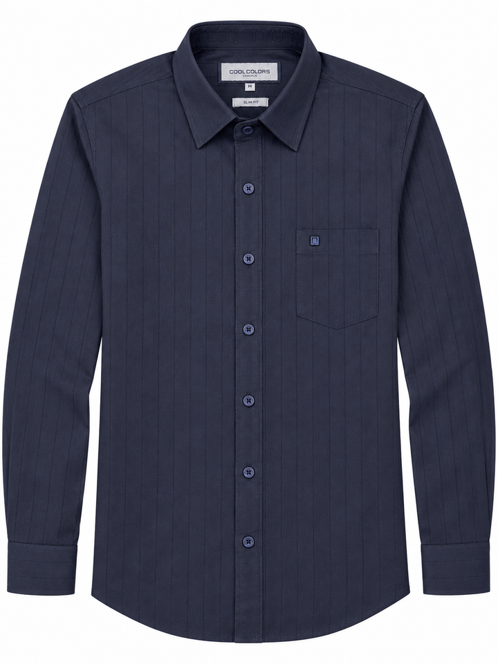Navy Blue Striped Slim Fit Men's Full Sleeve Shirt