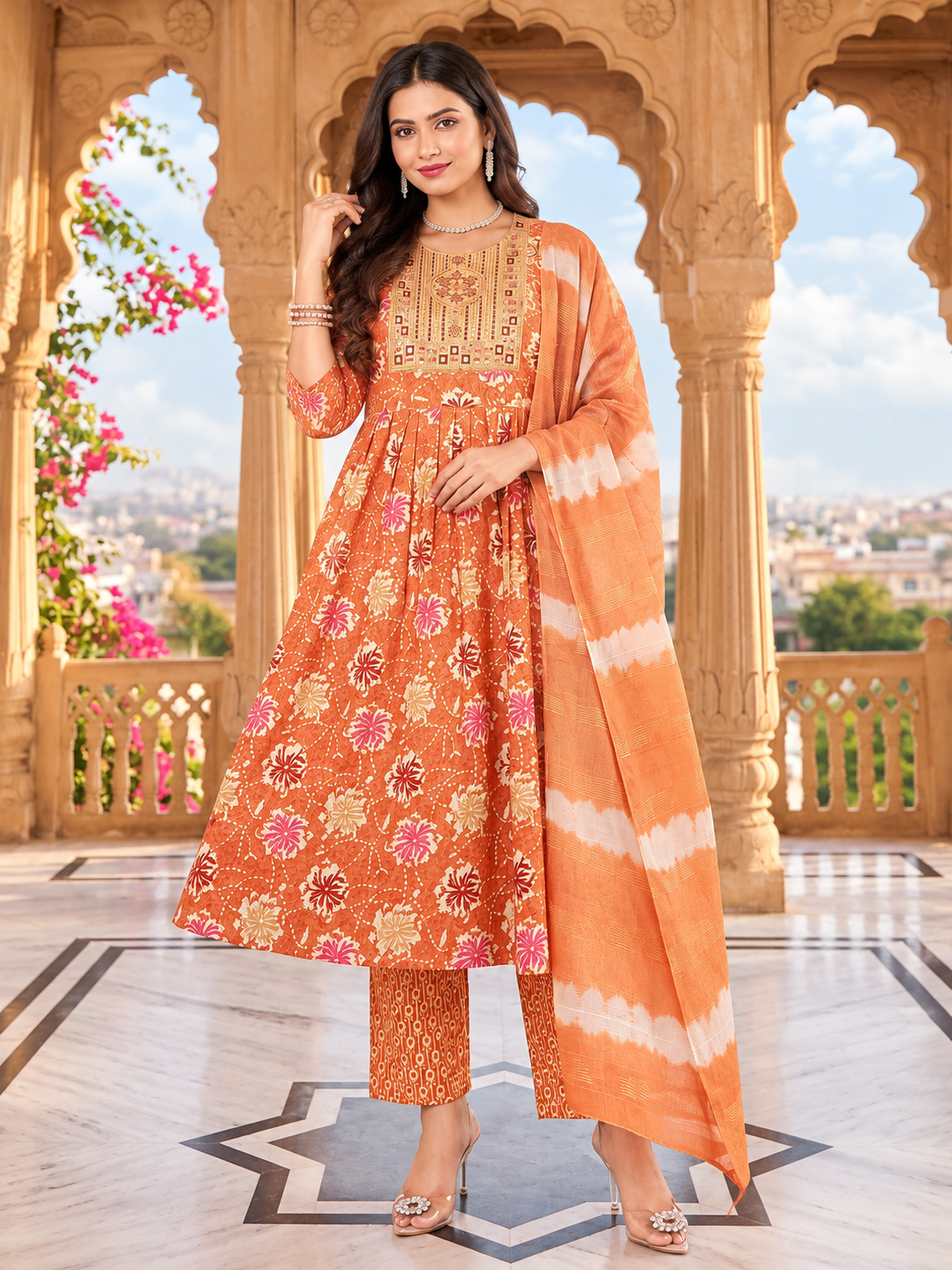 Printed Flared Kurta 3-Piece Umberlla set-7 Colour Variants