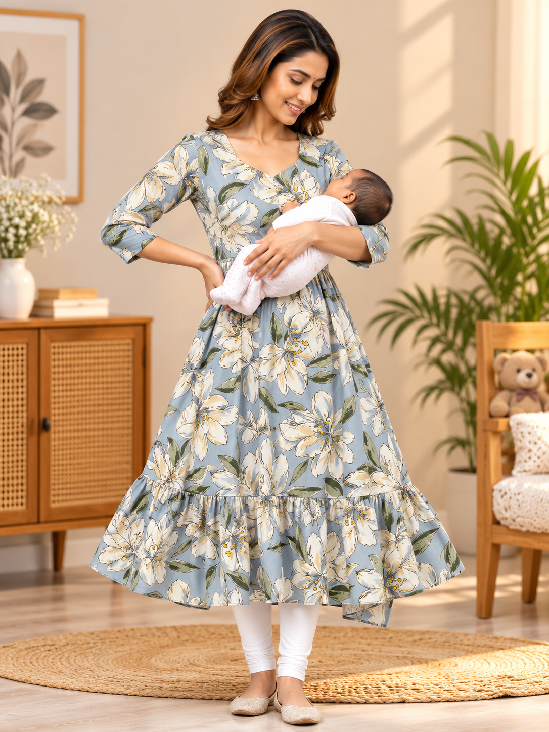 Floral Printed Feeding Tops– Yellow, Pink & Sky Blue