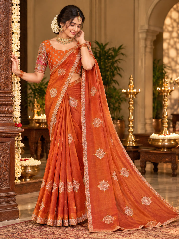 Marshmallow saree with ornate butta motifs and decorative border, colour variant 1