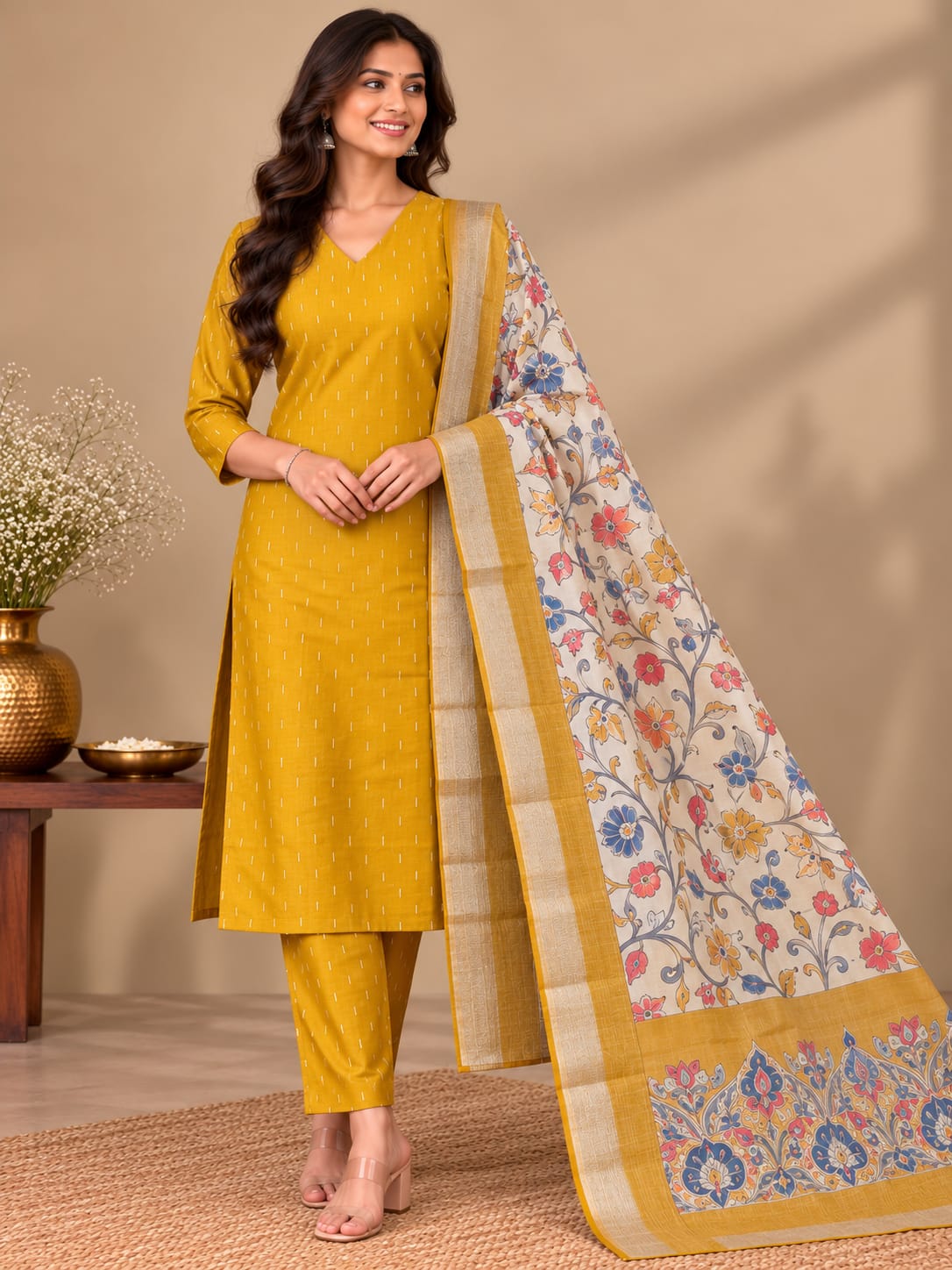 Jamdani Stripe 3-Piece Set for Women – M to 2XL | 6 Colours