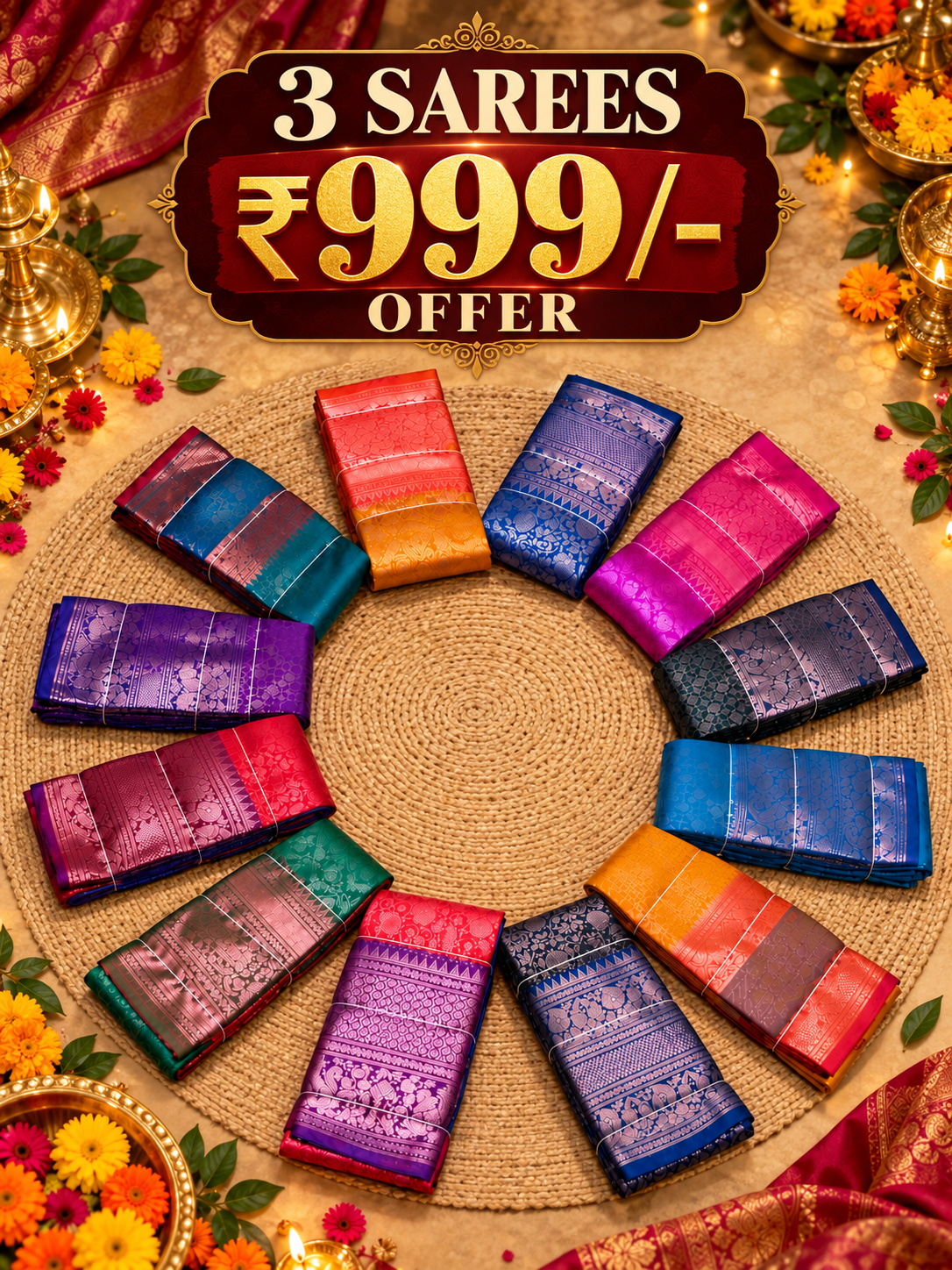 Kuppadam | 3 Sarees for 999/- Multicolor Zari Woven Traditional Saree